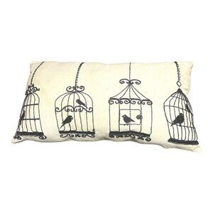 Art Deco Neutral Embroidered Rectangle Lumbar Chic Black Bird Cage Throw Pillow